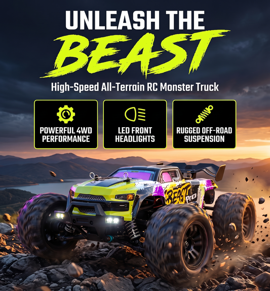 Beast Pro 1:16 RC Car — 4WD Off-Road Truck, 40 KM/H, LED Lights, 2.4G RTR